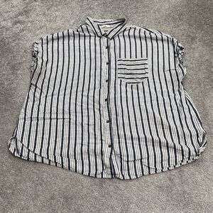 A.N.A A New Approach Button Down Shirt Blouse Womens 0X White Black Striped Top